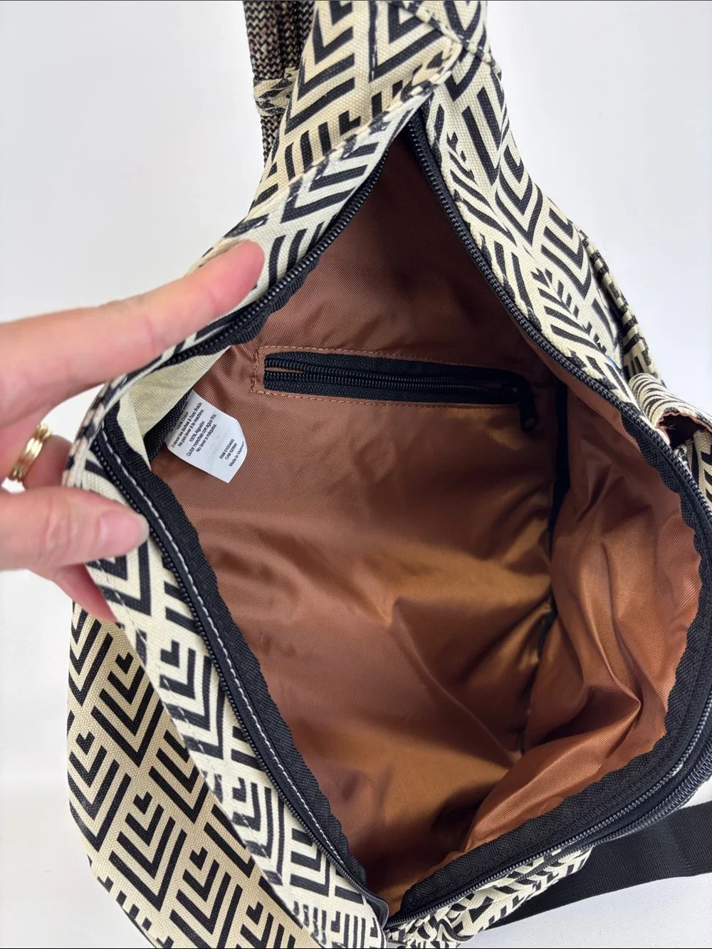 KAVU Rope Sling Bag Black and Cream Canvas